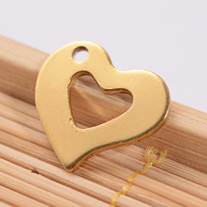 PandaHall 304 Stainless Steel Heart Charms, Golden, 15x13x1mm, Hole: 1.5mm Stainless Steel Heart