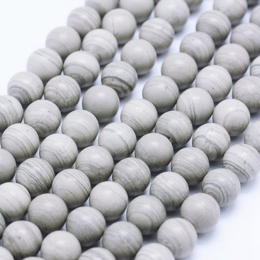 PandaHall Natural Silver Line Jasper Beads Strands, Round, 8mm, Hole: 1mm; about 47pcs/strand, 14.8"(37.6cm) Silver Line Stone Round White