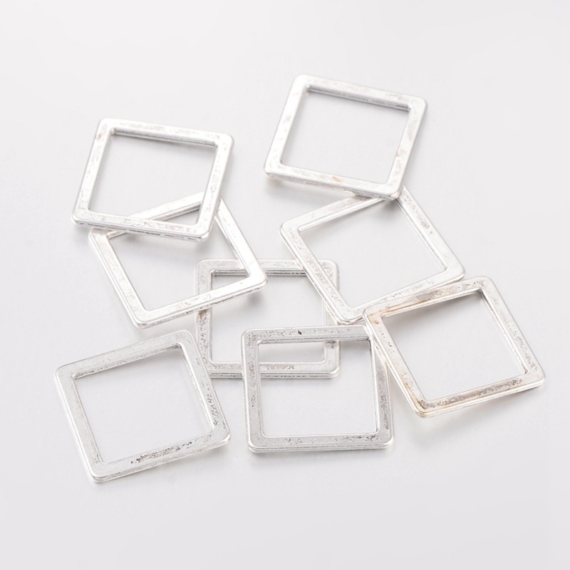 PandaHall Alloy Linking Rings, Rhombus, Lead Free and Cadmium Free, Antique Silver, about 24mm long, 24mm wide, 1.5mm thick, hole...