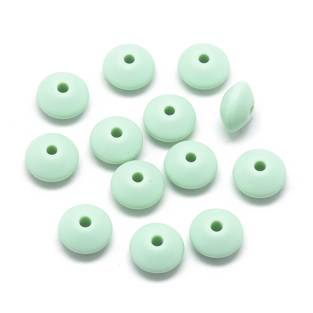 PandaHall Food Grade Environmental Silicone Beads, Chewing Beads For Teethers, DIY Nursing Necklaces Making, Rondelle, PaleTurquoise...