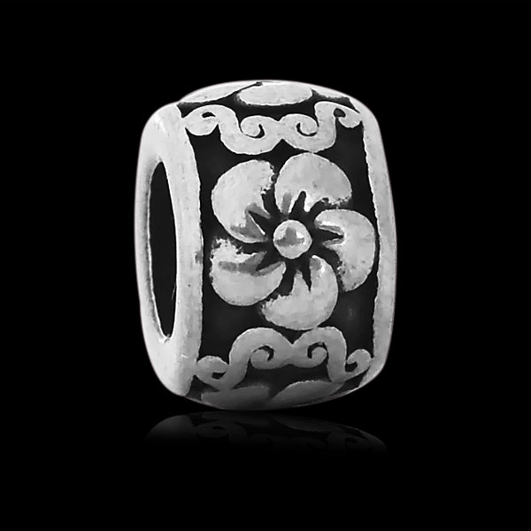 PandaHall Vintage Rondelle with Flower 316 Stainless Steel European Beads, Large Hole Beads, Antique Silver, 10x6mm, Hole: 5mm Stainless...