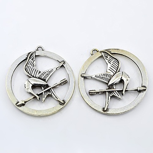 PandaHall Tibetan Style Antique Silver Hunger Games Necklace Pendants, Ring with Bird, 50x46x6mm, hole: 3mm Alloy Ring