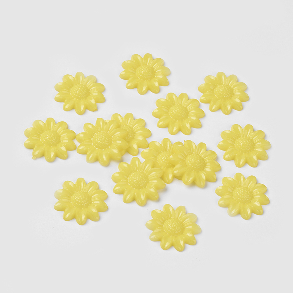 PandaHall Acrylic Cabochons, Dyed, Sunflower, Yellow, 20x3.5mm Acrylic Flower Yellow