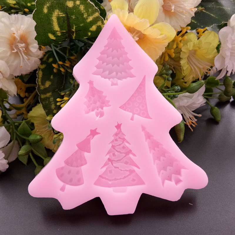 PandaHall Silicone Moulds, Christmas Tree, HotPink, 105x95x9mm; Inner: 20~37mm Silicone Pink