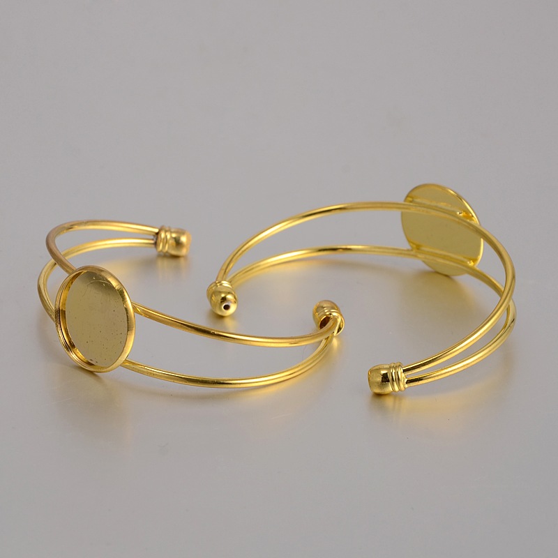 PandaHall Brass Cuff Bangle Makings, Bangle Blanks, with Flat Round Tray, Golden, 63mm, Tray: 20mm Brass