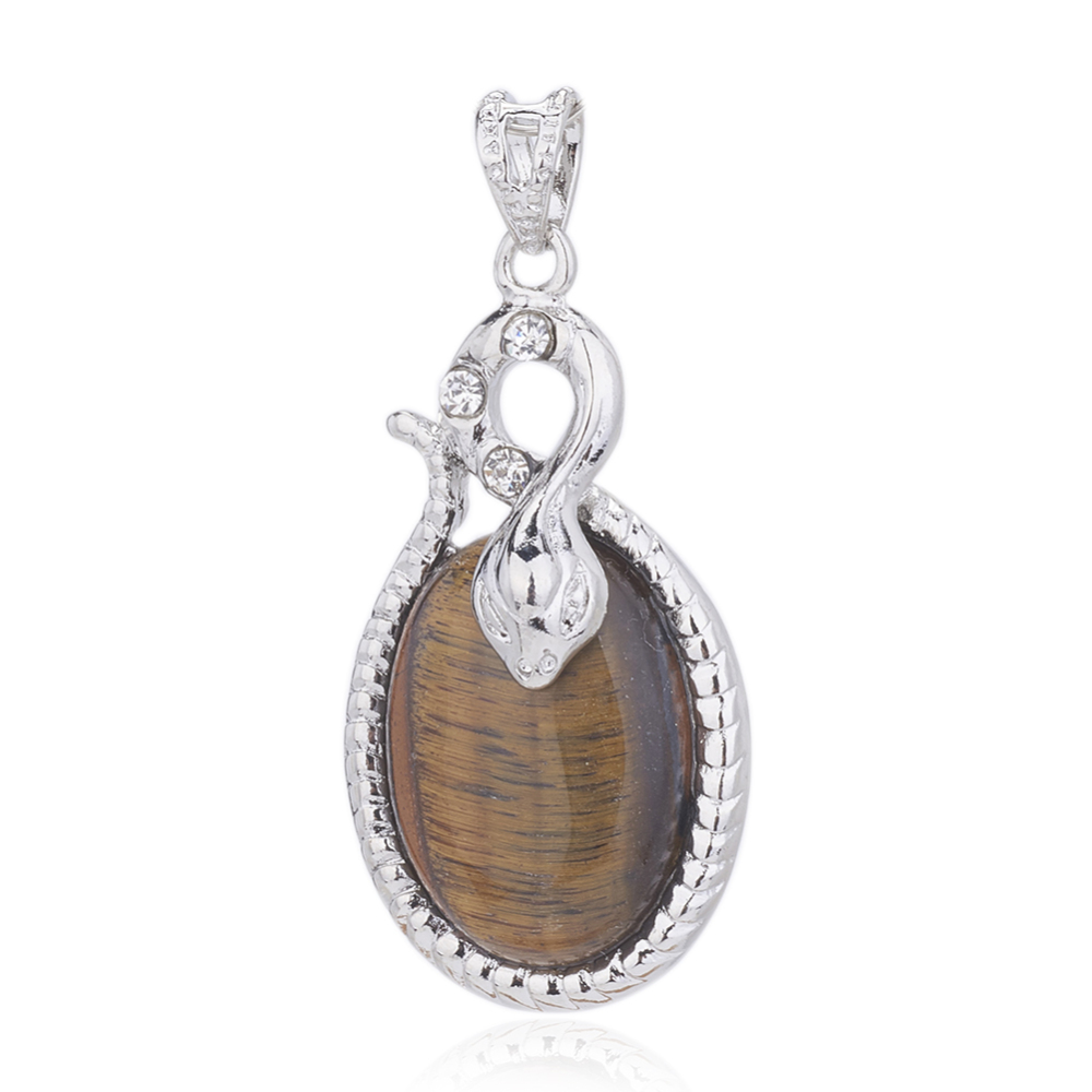 PandaHall Natural Tiger Eye Pendants, with Brass Finding, Oval with Snake, 45.5x24.5x10mm, Hole: 10x12.5mm Tiger Eye Oval