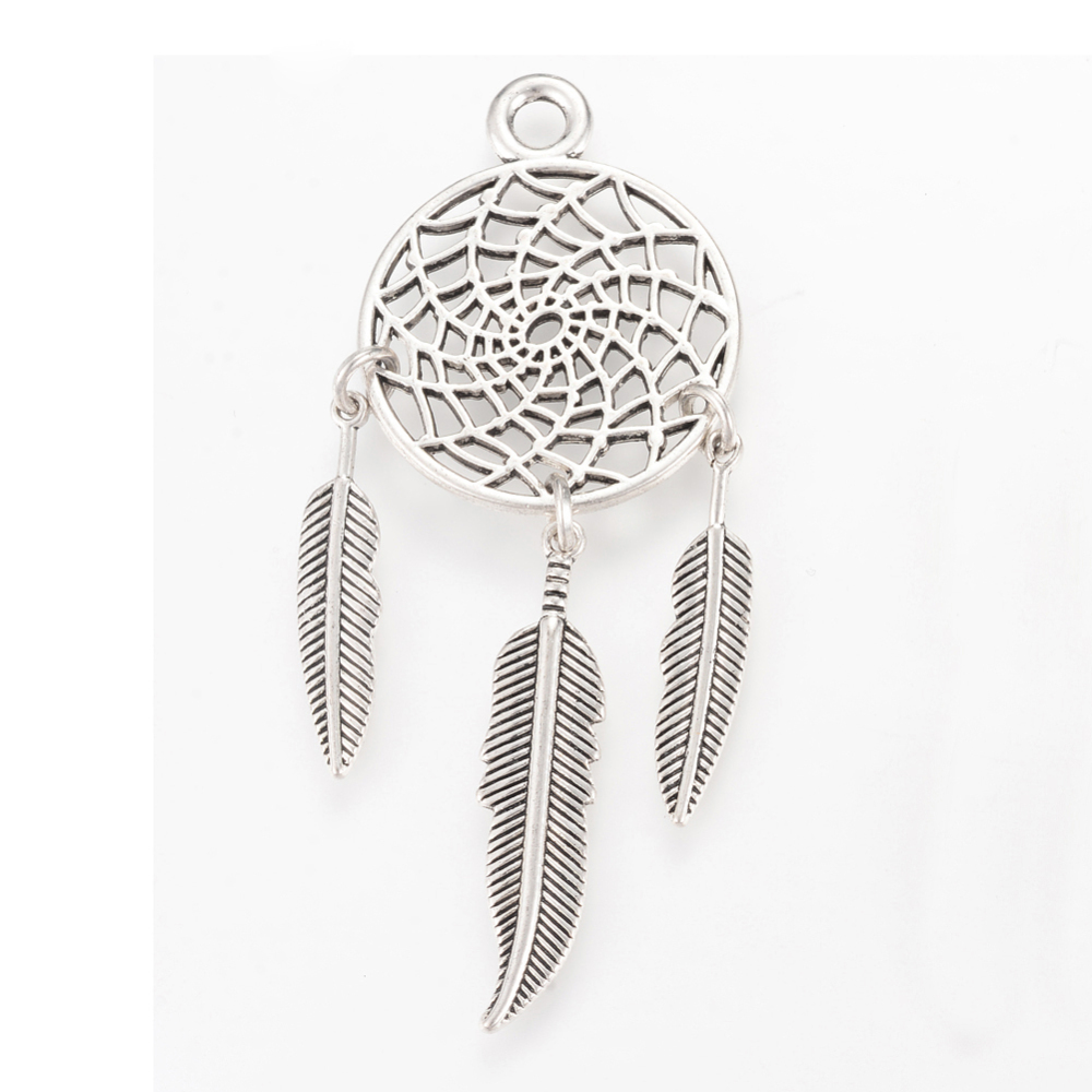 PandaHall Tibetan Style Alloy Big Pendants, Dream Catcher, Cadmium Free & Nickel Free & Lead Free, Antique Silver, 67x26x2mm, Hole: 3mm...