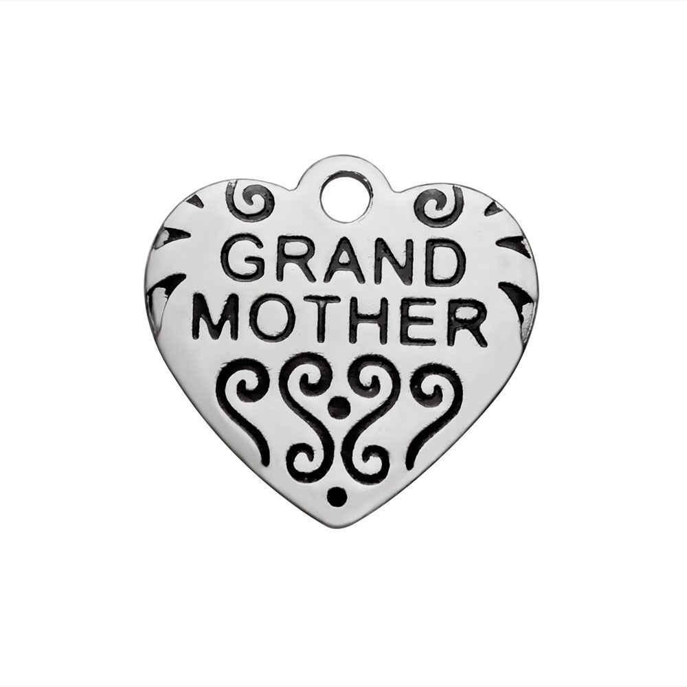 PandaHall 304 Stainless Steel Enamel Pendants, Heart with Word Grand Mother, Black, 15x16x1mm, Hole: 1.5mm Stainless Steel+Enamel Heart...
