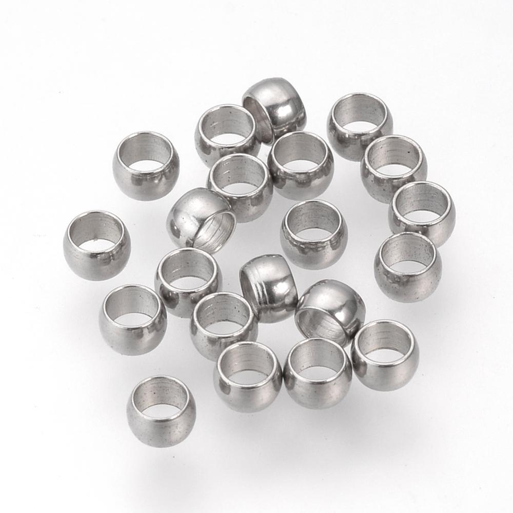 PandaHall 304 Stainless Steel Crimp Beads, Stainless Steel Color, 3x2mm, Hole: 2mm Stainless Steel Rondelle