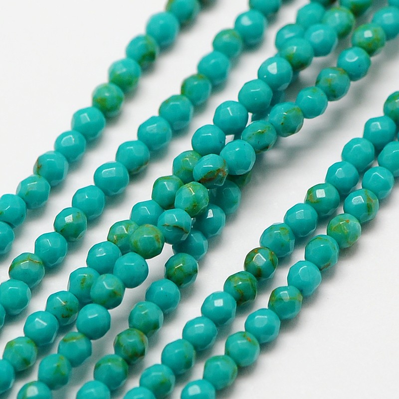 PandaHall Imported Natural Turquoise Bead Strands, Faceted Round, 2mm, Hole: 0.8mm; about 190pcs/strand, 16" Natural Turquoise Round Green