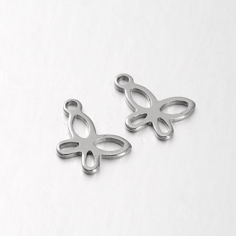 PandaHall 304 Stainless Steel Butterfly Charms, Stainless Steel Color, 11x7x1mm, Hole: 1mm Stainless Steel Butterfly