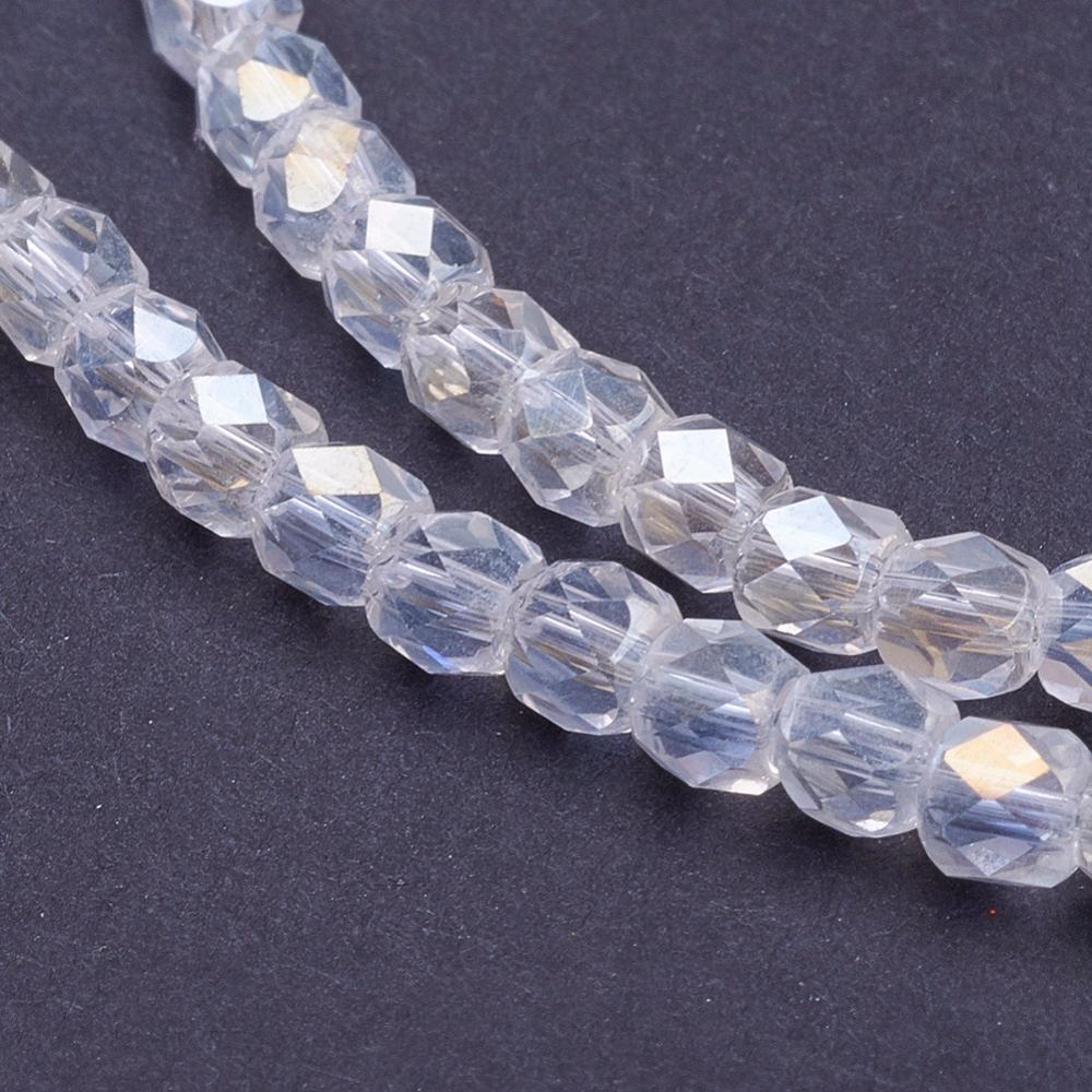 PandaHall Electroplate Glass Beads Strands, AB Color Plated, Faceted, Cube, Clear AB, 4x4x4mm, Hole: 1mm, about 100pcs/strand, 15.7" Glass...