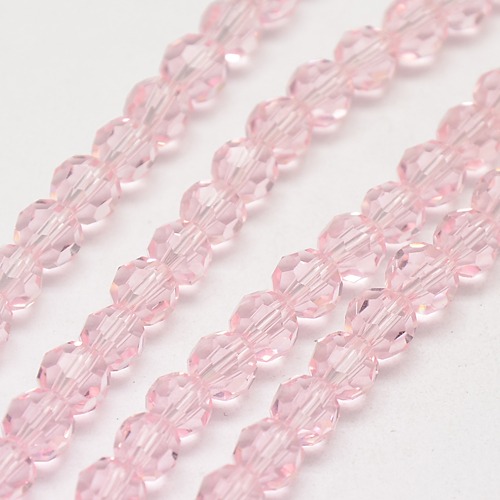 PandaHall Glass Beads Strands, Faceted, Round, MistyRose, 8mm, Hole: 1mm; about 72pcs/strand, 22.6" Glass Round Red