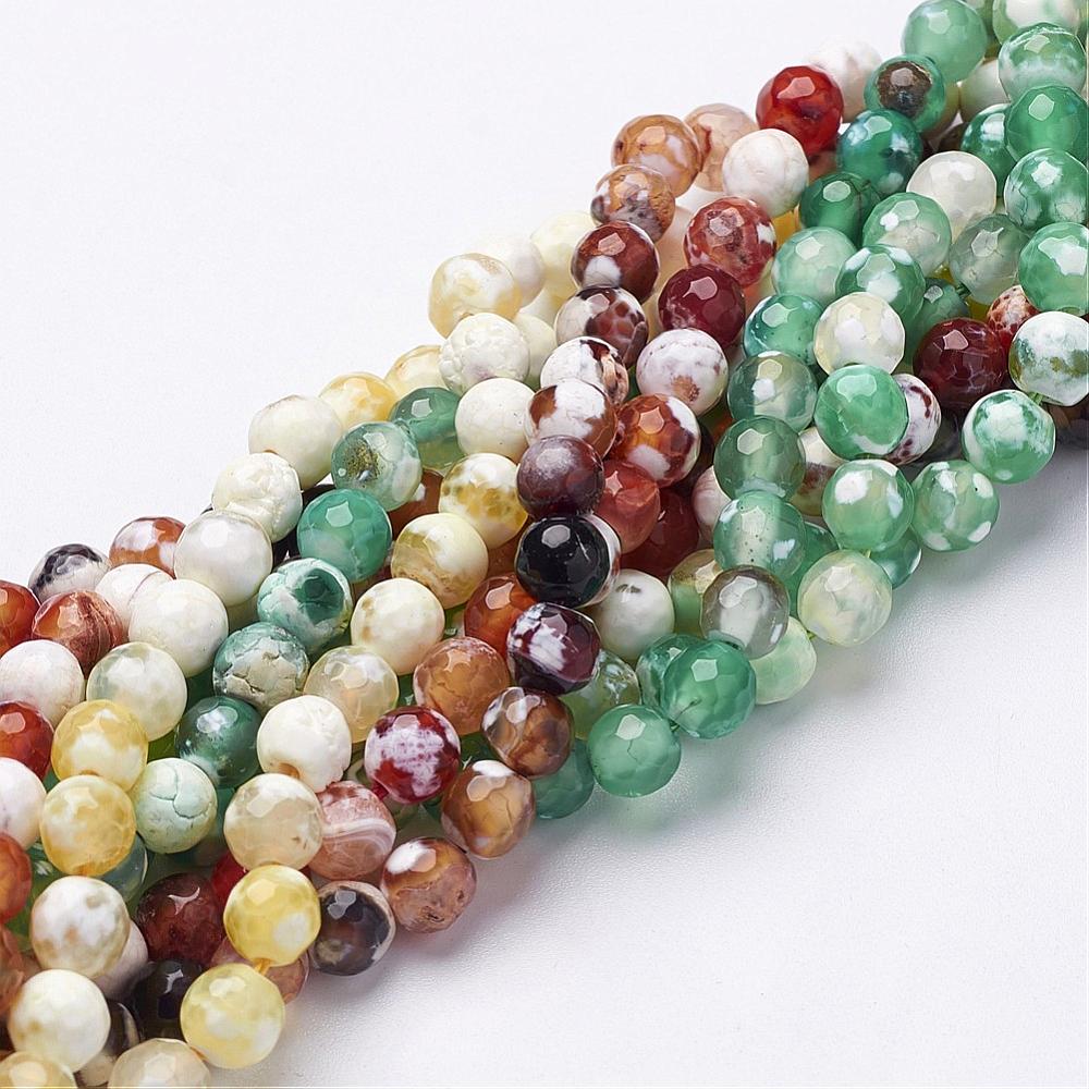 PandaHall Natural Fire Agate Beads Strands, Dyed, Faceted, Round, Mixed Color, 6mm, Hole: 1mm Fire Agate Round Multicolor