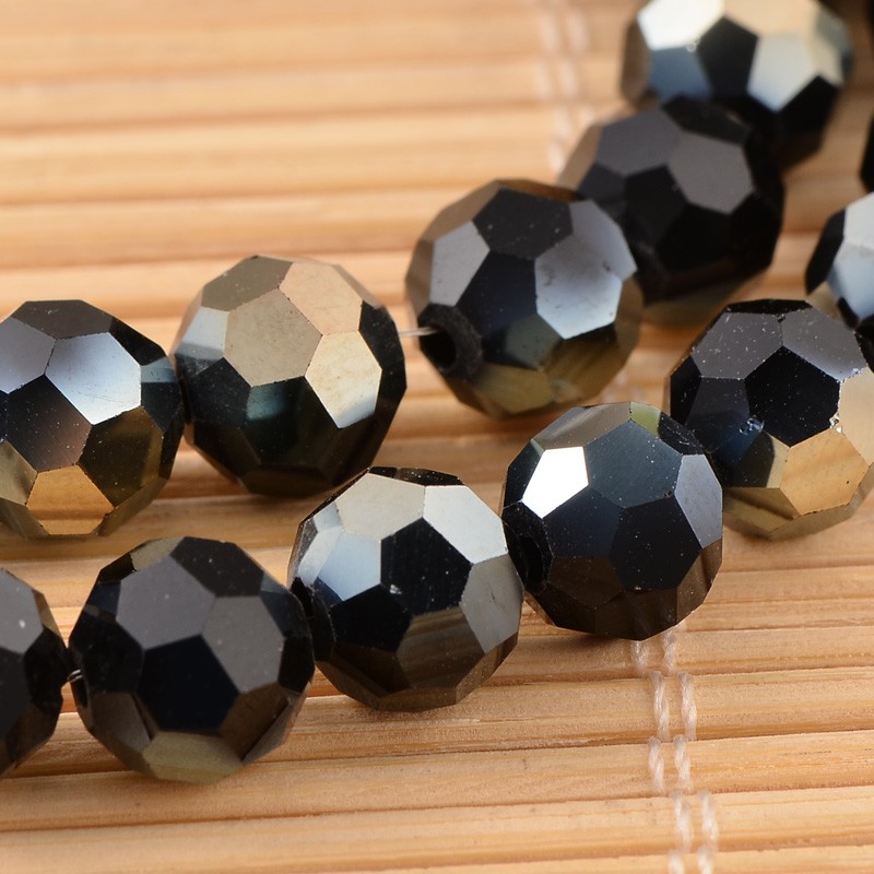 PandaHall Faceted Round Electroplate Half Plated Glass Beads Strands, Golden Plated, 8mm, Hole: 1mm; about 72pcs/strand, 22" Glass Round...