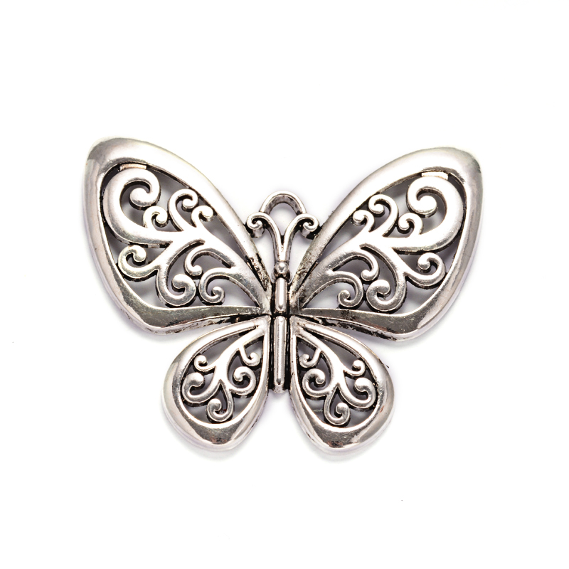 PandaHall Butterfly Tibetan Style Alloy Big Pendants, Lead Free & Cadmium Free, Antique Silver, 52x57.5x3mm, Hole: 5mm Alloy Butterfly
