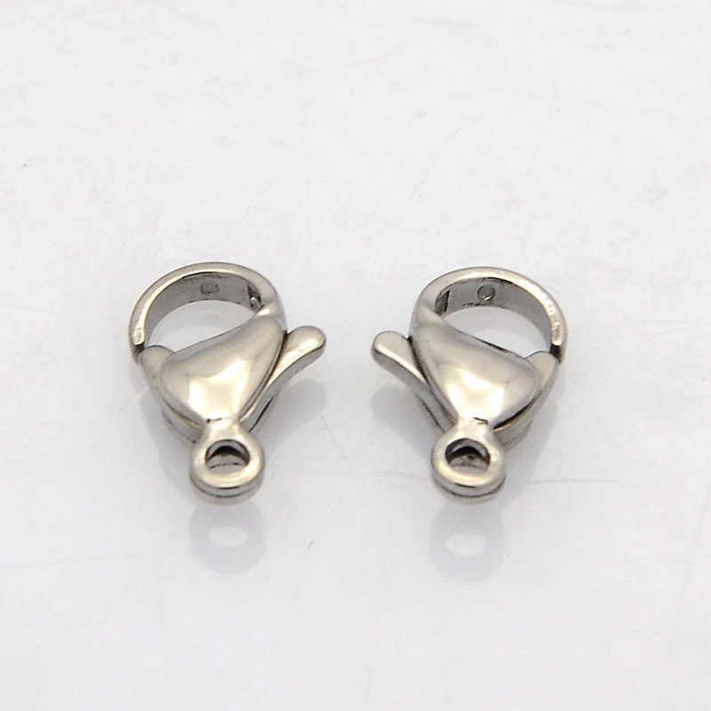PandaHall 304 Stainless Steel Lobster Claw Clasps, Grade A, Stainless Steel Color, 12x7x4mm, Hole: 1.5mm Stainless Steel Others