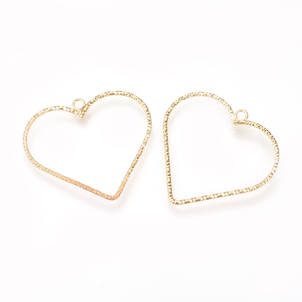 PandaHall Brass Pendants, Real Gold Plated, Heart, Golden, 31x33x1mm, Hole: 2mm Brass Heart