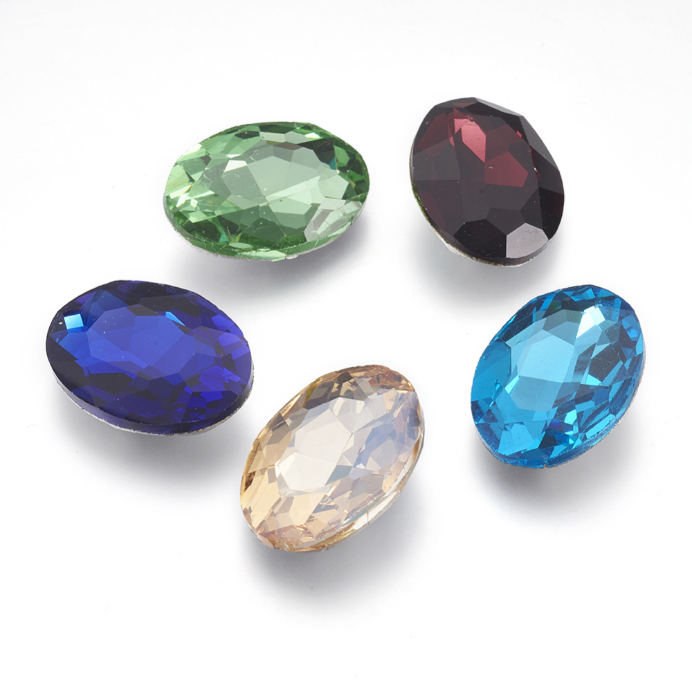 PandaHall Glass Pointed Back Rhinestone, Back Plated, Faceted, Oval, Mixed Color, 29x21x9mm Glass Rhinestone Oval Multicolor