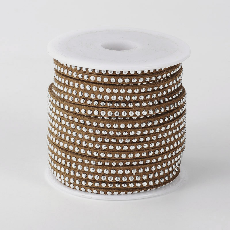 PandaHall Rivet Faux Suede Cord, Faux Suede Lace, with Aluminum, SaddleBrown, 3x2mm; about 20yards/roll Suede Brown