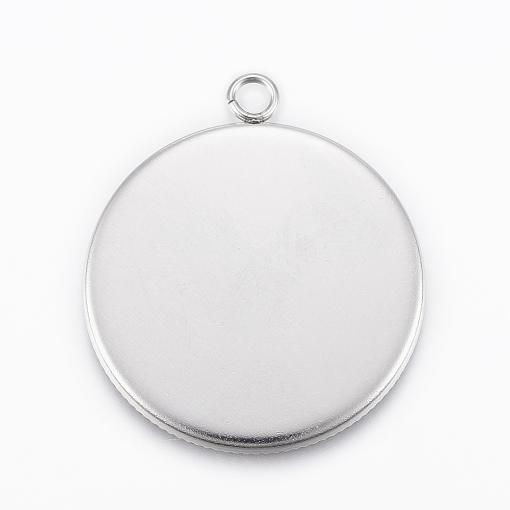 PandaHall 304 Stainless Steel Pendant Cabochon Settings, Flat Round, Stainless Steel Color, Tray: 30mm; 36x31x2mm, Hole: 3mm Stainless Steel...