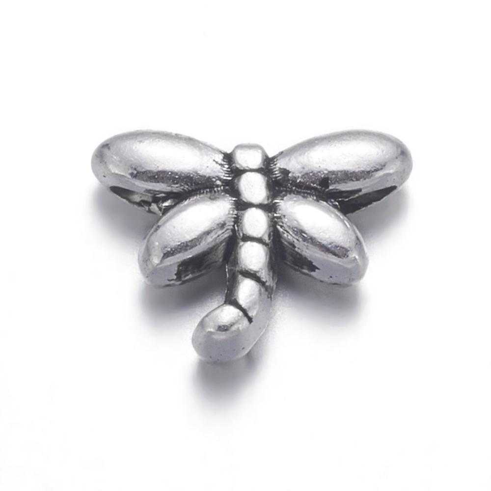 PandaHall Tibetan Silver Beads, Lead Free & Cadmium Free, Dragonfly, Antique Silver, about 8.2mm long, Hole: about 1mm Alloy Dragonfly