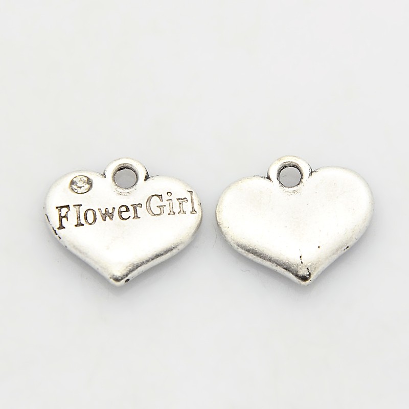 PandaHall Wedding Party Supply Antique Silver Rhinestone Heart Charms, Flower Girl Wedding Family Charms, Crystal, 13.5x16x3mm, Hole: 2.5mm...