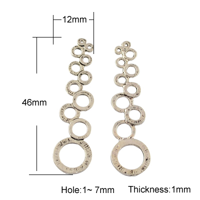 PandaHall Tibetan Style Pendants, Focal Circles, Lead Free, Antique Silver, 46x12x1mm, Hole: 1~7mm Alloy Ring