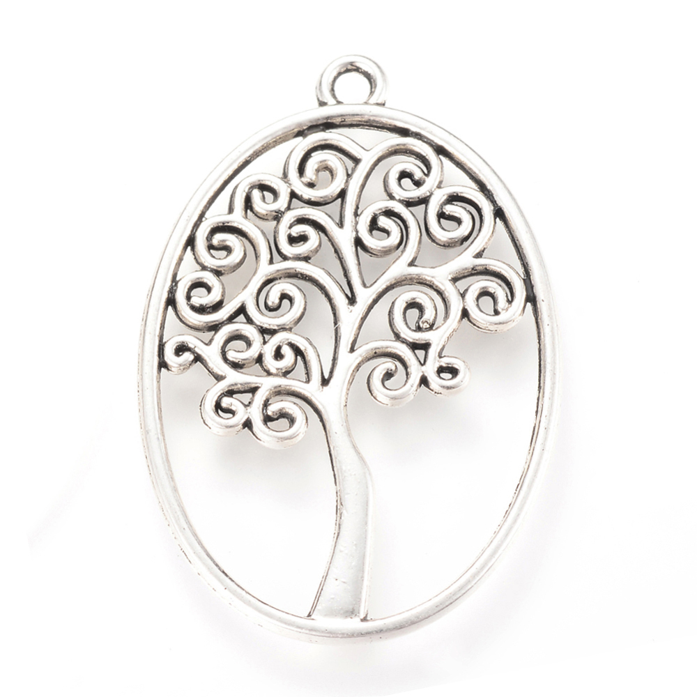PandaHall Tibetan Style Alloy Pendants, Oval with Tree, Cadmium Free & Nickel Free & Lead Free, Antique Silver, 40x27x2mm, Hole: 2mm; about...