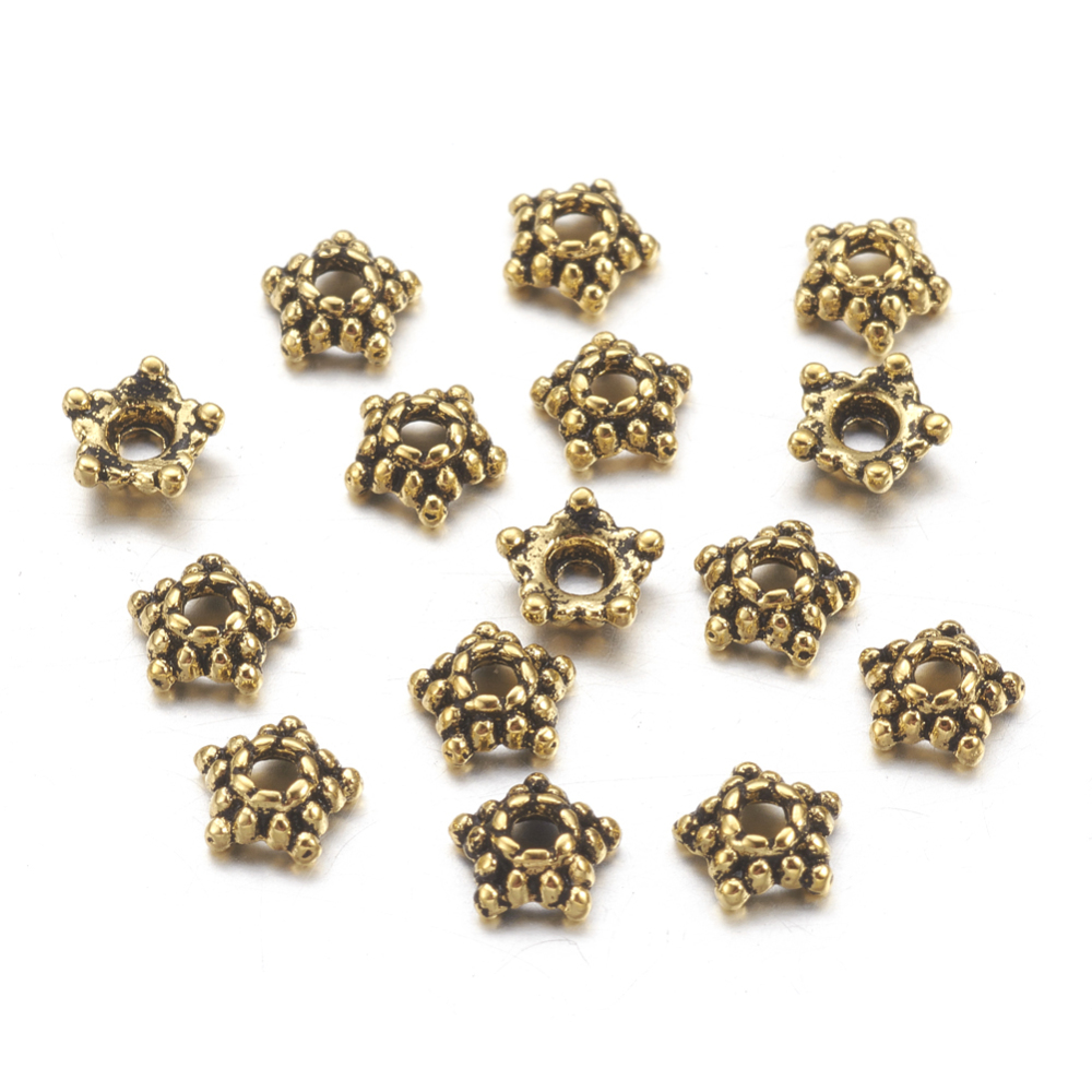 PandaHall Tibetan Style Bead Caps, Antique Golden, Lead Free and Cadmium Free, Flower, Size: about 5.5mm in diameter, 2mm thick, hole: 1mm...