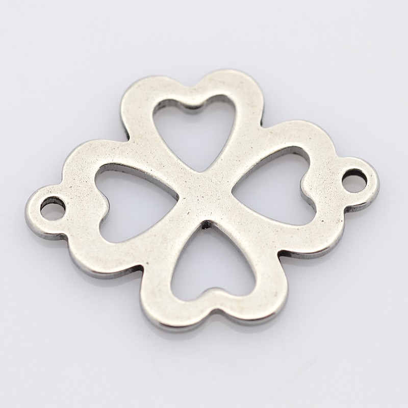 PandaHall Irish Elements 304 Stainless Steel Clover Links, Stainless Steel Color, 12x16mm, Hole: 1mm Stainless Steel Clover