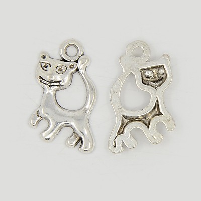 PandaHall Tibetan Style Pendants, Lead Free and Nickel Free, Cat, Antique Silver Color, Size: about 24mm long, 14mm wide, 3mm thick, hole...