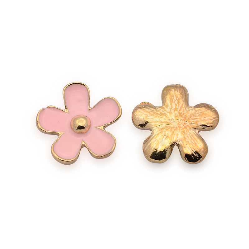 PandaHall Rose Gold Plated Alloy Enamel Flower Cabochons, Pink, 17x18x3mm Alloy Flower Pink