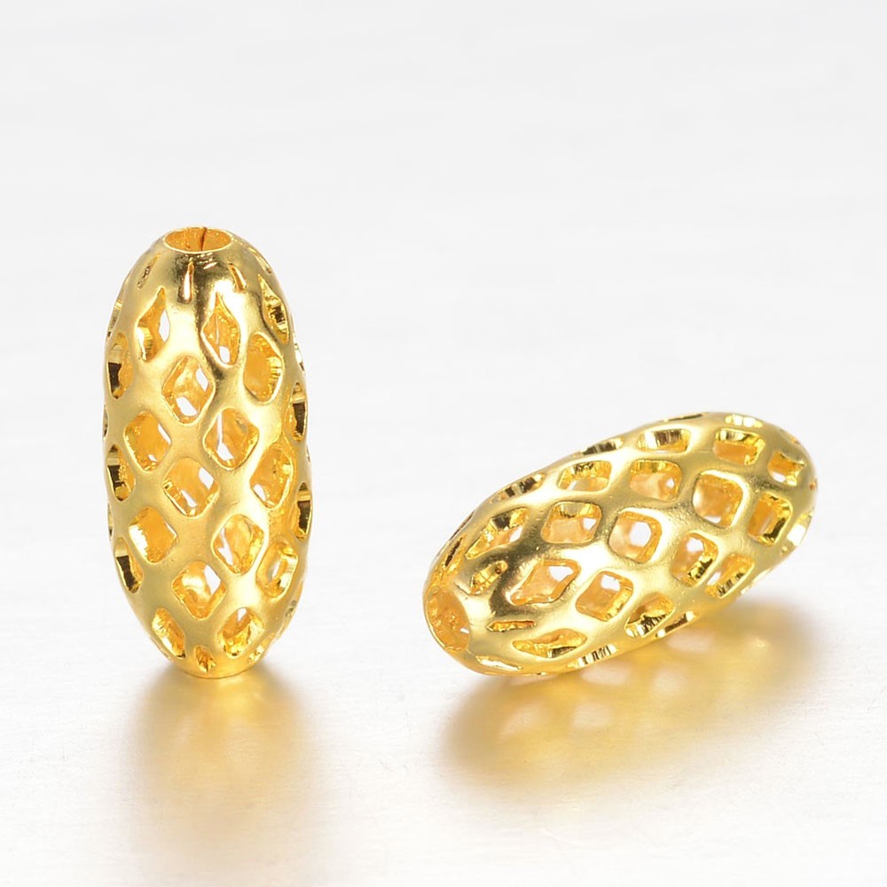PandaHall Brass Filigree Beads, Hollow Oval, Golden, 11x5mm, Hole: 1mm Brass Oval