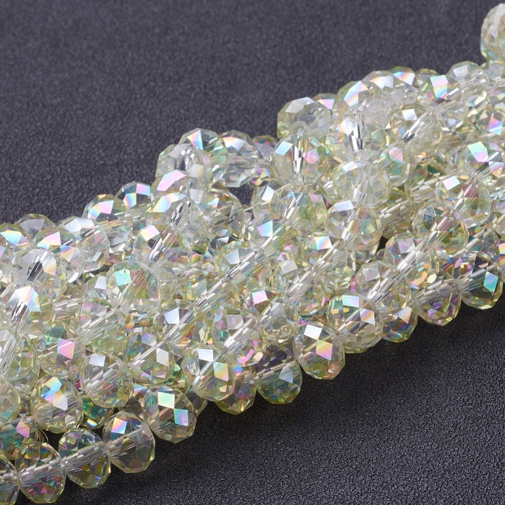 PandaHall Electroplate Glass Beads Strands, Faceted Rondelle, Colorful, 8x5mm, Hole: 1mm; about 72pcs/strand, 16.5". Glass Rondelle