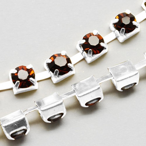 PandaHall 4mm Wide Silver Tone Grade A Garment Decorative Trimming Brass Coffee Rhinestone Cup Strass Chains Brass+Rhinestone Silver