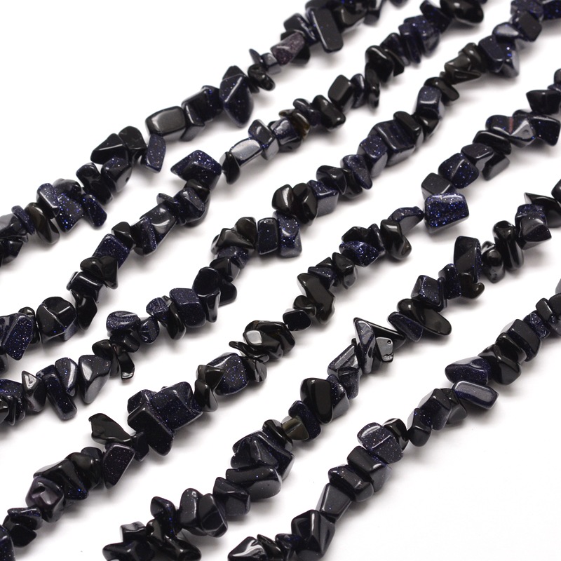 PandaHall Synthetic  Blue Goldstone Chip Bead Strands, 5~8x5~8mm, Hole: 1mm; about 31.5" Blue Goldstone Chip