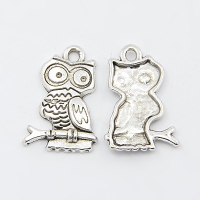 PandaHall Alloy Pendants, Owl, Antique Silver Color, about 15mm wide, 22mm long, hole: 2mm Alloy Owl