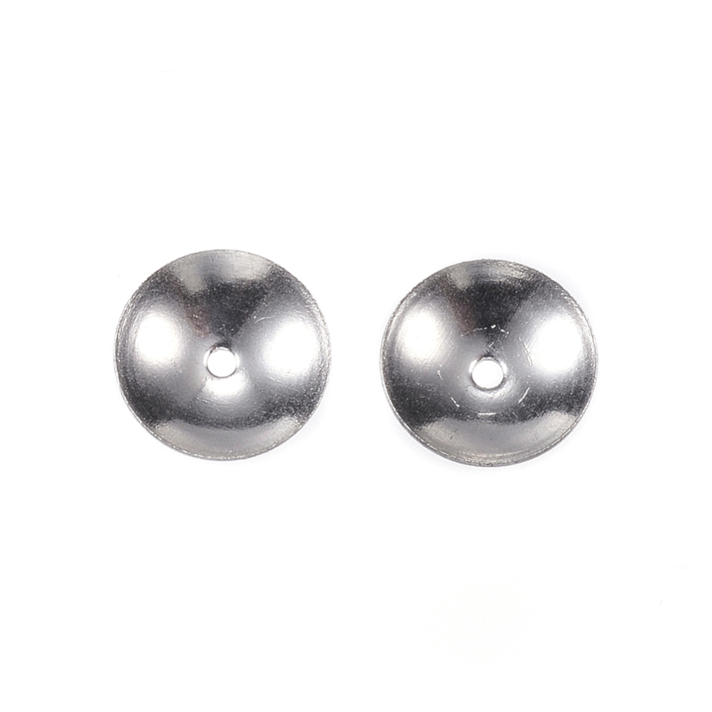 PandaHall 304 Stainless Steel Bead Caps, Round, Stainless Steel Color, 8x2.5mm, Hole: 0.5mm Stainless Steel