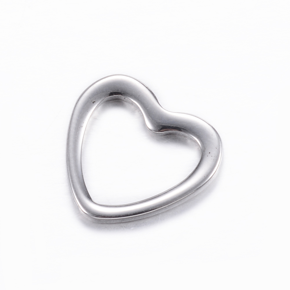 PandaHall 304 Stainless Steel Linking Rings, Heart, Stainless Steel Color, 14x15x1.5mm Stainless Steel Heart