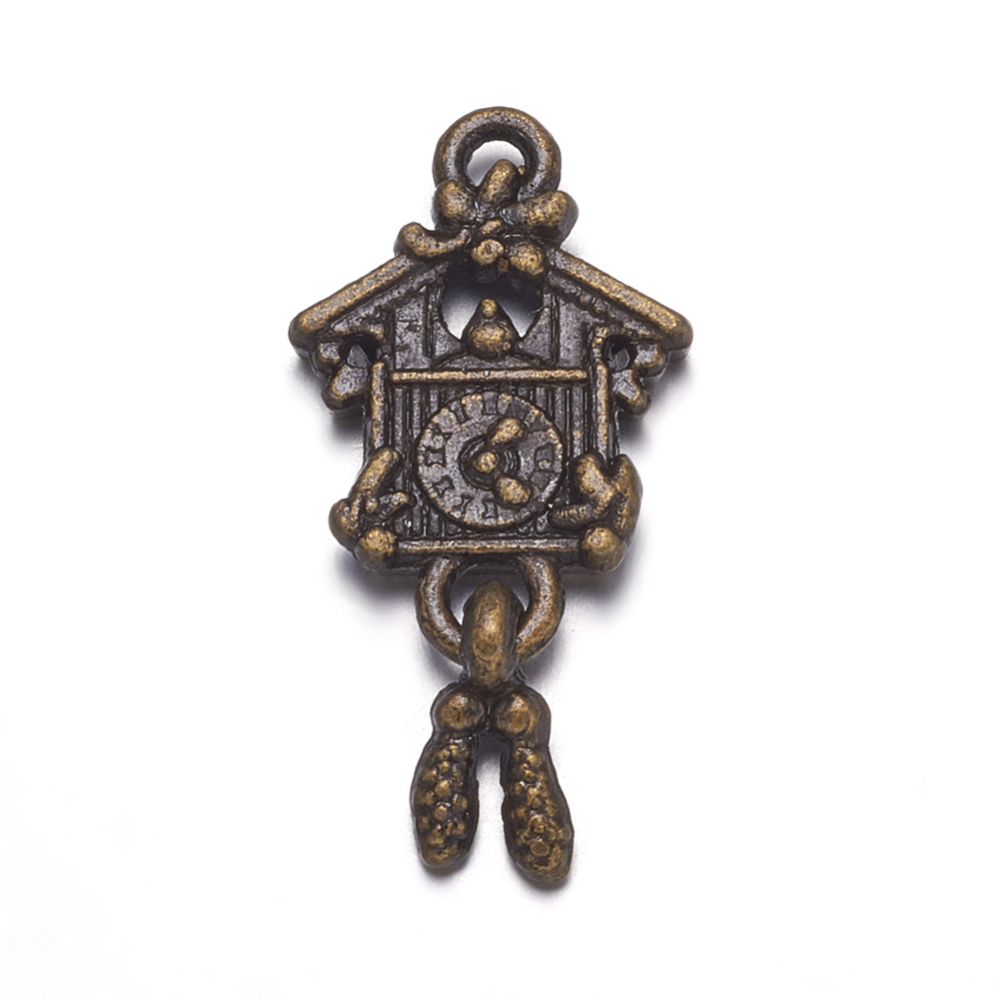 PandaHall Alloy Pendants, Nickel Free, House, Antique Bronze Color, Size: about 25mm long, 10mm wide, 3mm thick, hole: 2mm Alloy Clock