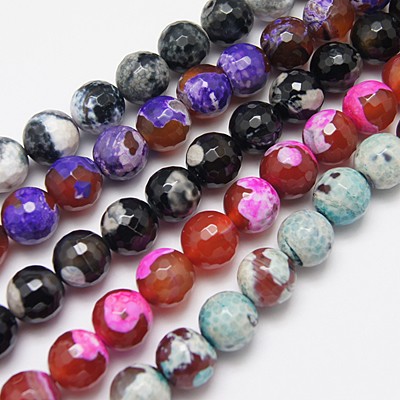 PandaHall Natural Fire Agate Beads Strands, Dyed, Faceted, Round, Mixed Color, 6mm, Hole: 1mm Fire Agate Round Multicolor