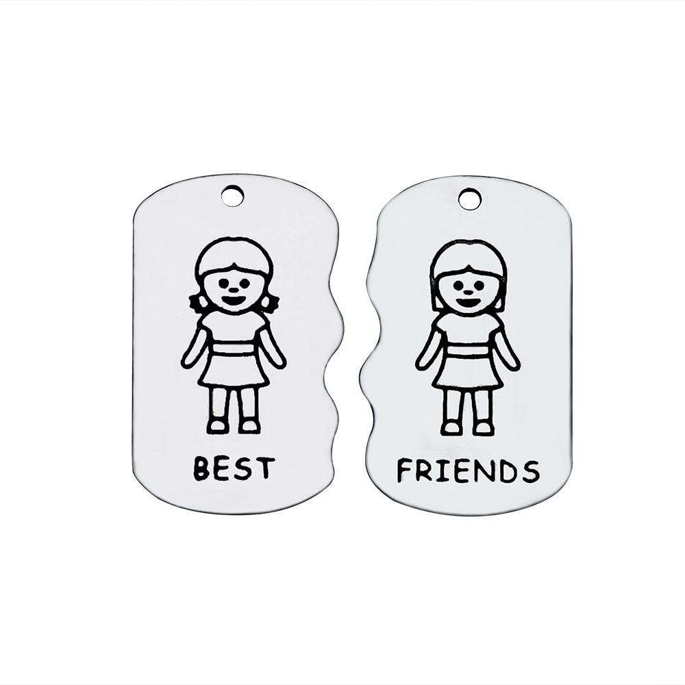 PandaHall 304 Stainless Steel Pendants, Rectangle with Girl Best Friends, Stainless Steel Color, 27x16x1.2mm, Hole: 1.5mm; 2pcs/set...