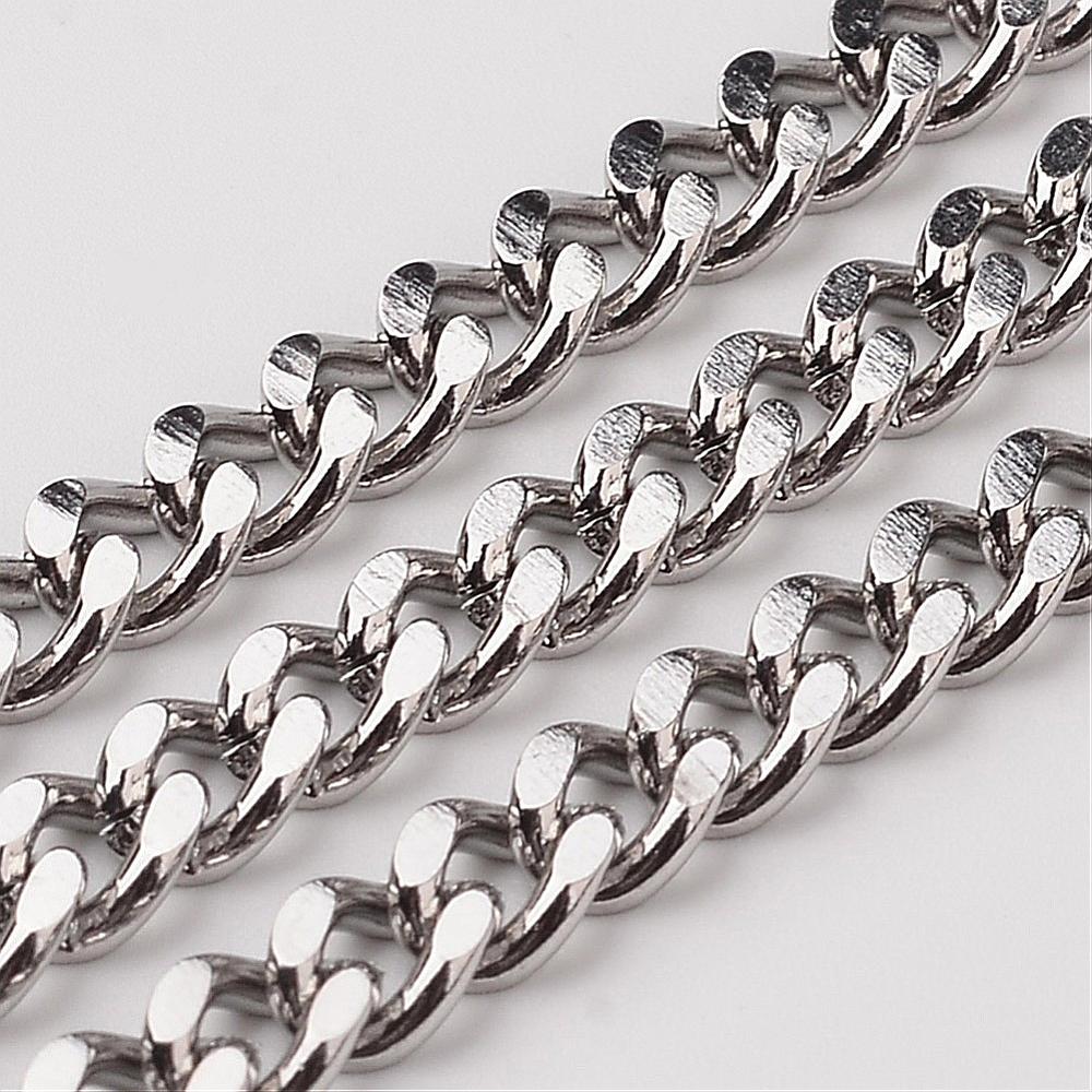 PandaHall 304 Stainless Steel Twist Chains, Faceted, Unwelded, Stainless Steel Color, 7x5x1.2mm Stainless Steel