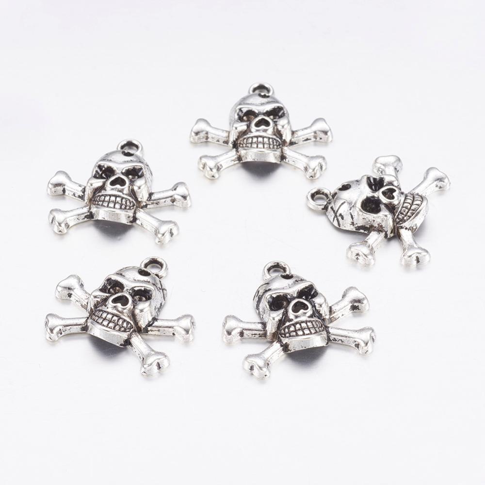 PandaHall Alloy Pendants, Lead Free and Cadmium Free, Halloween, Skull, Antique Silver Color, about 22mm long, 22mm wide, 5mm thick, hole...