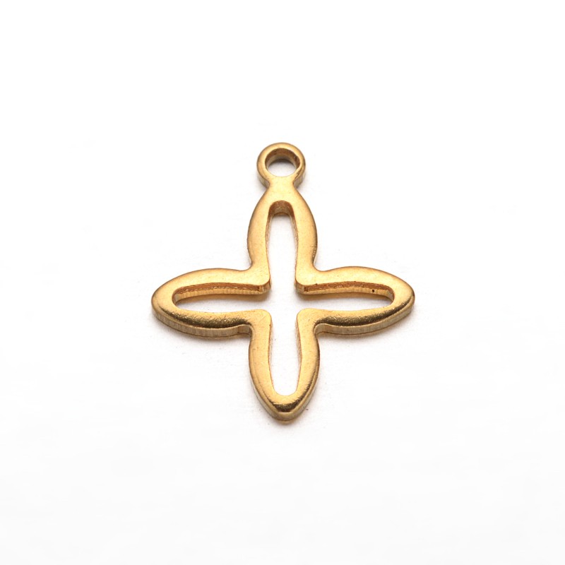 PandaHall Cross 304 Stainless Steel Charms, Golden, 13.5x11.5x1mm, Hole: 1mm Stainless Steel Cross