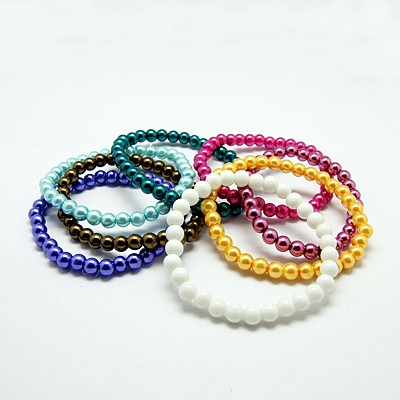 PandaHall Stretchy Glass Pearl Bracelets, with Elastic Cord, Mixed Color, 6x55mm Glass Multicolor