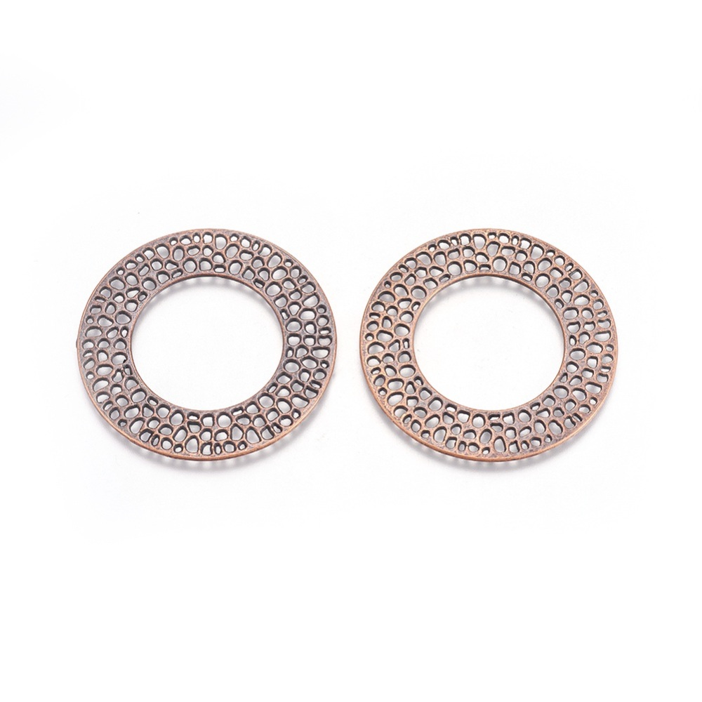 PandaHall Tibetan Style Alloy Rondelle Big Pendants, Lead Free and Cadmium Free, Red Copper, about 50mm in diameter, 1.5mm thick Alloy...