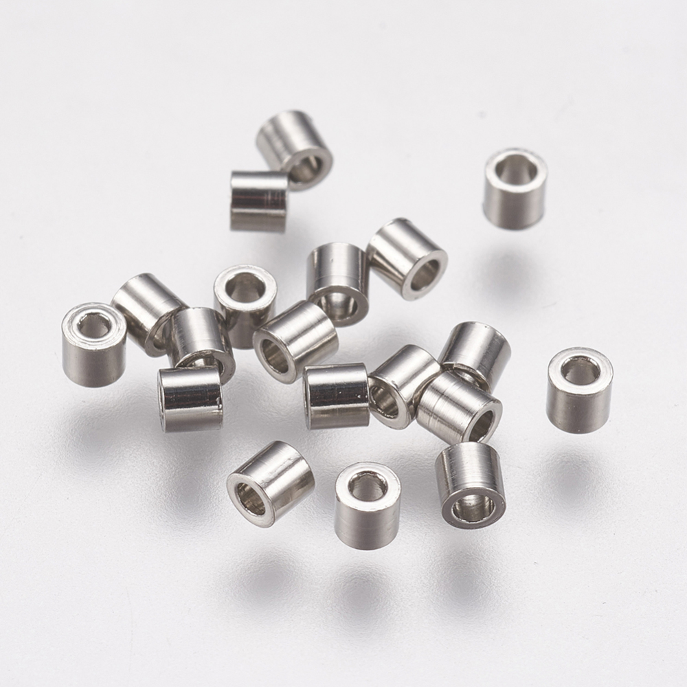 PandaHall 304 Stainless Steel Crimp Beads, Tube, Stainless Steel Color, 2x2mm, Hole: 0.9mm Stainless Steel Tube