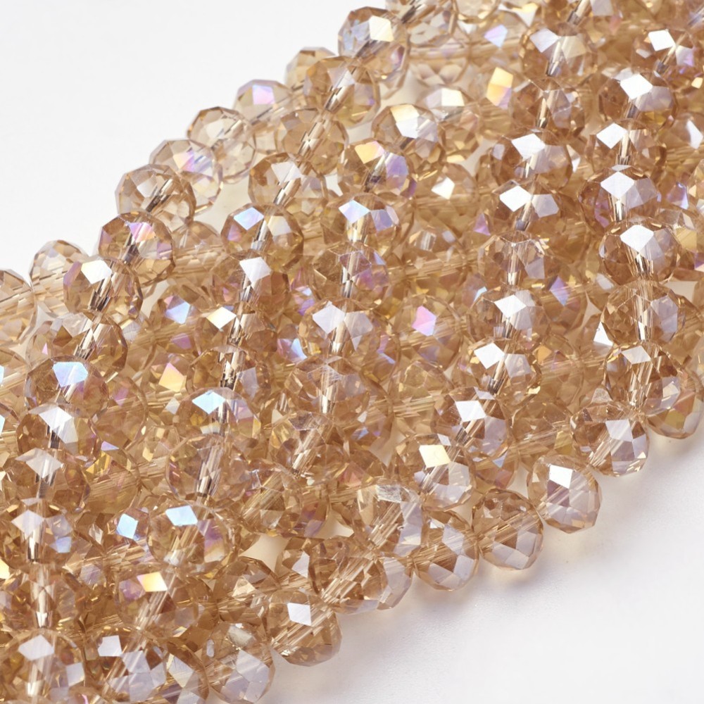 PandaHall Electroplate Glass Beads Strands, Half Plated, Faceted Rondelle, Wheat, 8x5mm, Hole: 1mm; about 72pcs/strand, 16.5" Glass Rondelle...